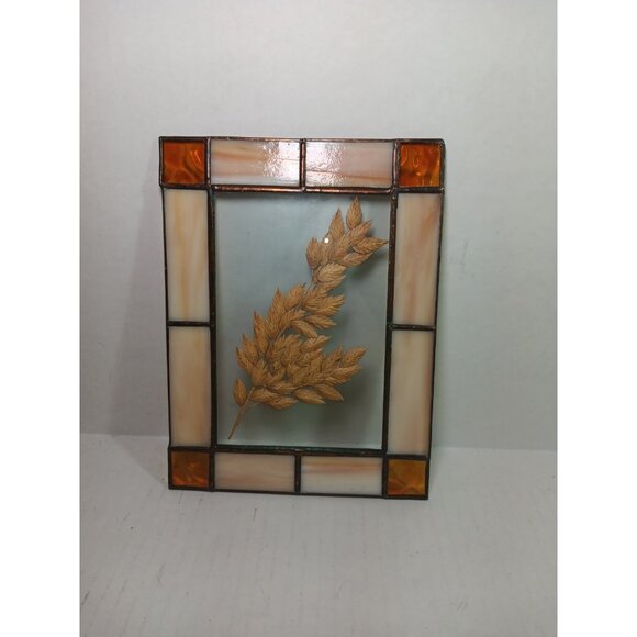 Vintage Dried Flower Stained Glass Suncatcher Wall Hanging - Picture 1 of 6